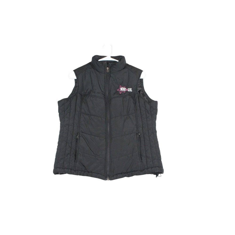 Port Authority Puffer Vest Women Medium Black Derby Girl Logo Mock Neck Full Zip